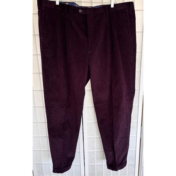 Ralph Lauren Men’s Preppy Burgundy Corduroy Cuffed Career Pants Size 46x34 - Picture 1 of 7